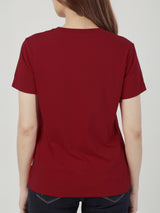 เสื้อยืดแขนสั้นผู้หญิง ทรงตรง สีแดง