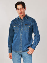 REGULAR FIT WRANGLER LEGENDS COLLECTION MEN'S LONG SLEEVE SHIRT MID INDIGO