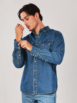 REGULAR FIT WRANGLER LEGENDS COLLECTION MEN'S LONG SLEEVE SHIRT MID INDIGO
