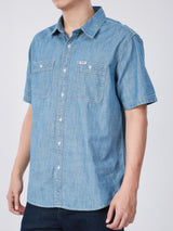 เสื้อเชิ้ตแขนสั้นผู้ชาย ทรงตรง สีฟ้า