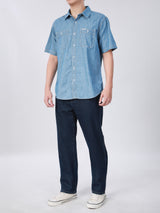 เสื้อเชิ้ตแขนสั้นผู้ชาย ทรงตรง สีฟ้า