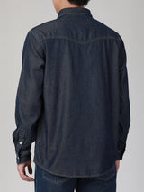เสื้อเชิ้ตแขนยาวผู้ชาย ทรงตรง สียีนส์เข้ม