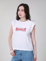 เสื้อยืดแขนกุดผู้หญิง ทรงตรง สีขาว