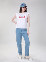 เสื้อยืดแขนกุดผู้หญิง ทรงตรง สีขาว