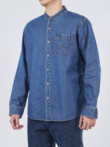 เสื้อเชิ้ตแขนยาวผู้ชาย ทรงตรง สียีนส์กลาง