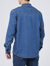 เสื้อเชิ้ตแขนยาวผู้ชาย ทรงตรง สียีนส์กลาง