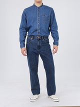 เสื้อเชิ้ตแขนยาวผู้ชาย ทรงตรง สียีนส์กลาง
