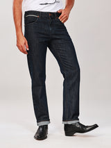 กางเกงยีนส์ (ริมขาว)ผู้ชาย คอลเลคชั่น WRANGLER LEGENDS GREENSBORO FIT เอวกลาง ทรงตรง สียีนส์เข้ม