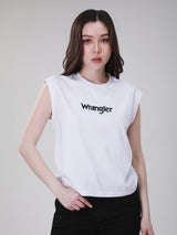 เสื้อยืดแขนกุดผู้หญิง ทรงตรง สีขาว