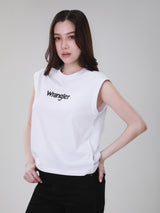 เสื้อยืดแขนกุดผู้หญิง ทรงตรง สีขาว