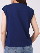 เสื้อยืดแขนกุดผู้หญิง ทรงตรง สีกรมท่า