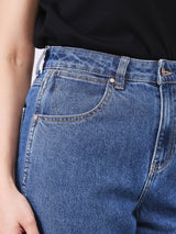 กางเกงยีนส์ผู้หญิง LOOSE FIT เอวสูง ทรงหลวม สียีนส์กลาง
