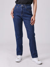 STRAIGHT FIT HIGH RISE SLIM WOMEN'S JEANS MID INDIGO
