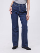 กางเกงยีนส์ผู้หญิง BOOTCUT FIT เอวสูง ทรงขาม้า สียีนส์กลาง