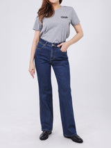กางเกงยีนส์ผู้หญิง BOOTCUT FIT เอวสูง ทรงขาม้า สียีนส์กลาง