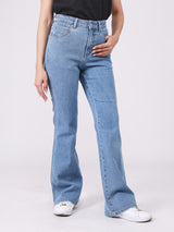 กางเกงยีนส์ผู้หญิง BOOTCUT FIT เอวสูง ทรงขาม้า สียีนส์อ่อน