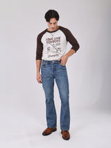 กางเกงยีนส์ผู้ชาย คอลเลคชั่น BEYOND INDIGO BOOTCUT FIT เอวสูง ทรงขาม้า สียีนส์กลาง