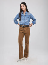 กางเกงยีนส์ผู้หญิง คอลเลคชั่น BEYOND DENIM BOOTCUT FIT เอวสูง ทรงขาม้า สีเบจ