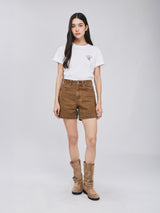 กางเกงยีนส์ขาสั้นผู้หญิง คอลเลคชั่น BEYOND DENIM สีเบจ