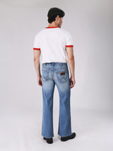 กางเกงยีนส์ผู้ชาย คอลเลคชั่น BEYOND DENIM LOOSE BOOT FIT เอวกลาง ทรงหลวม สียีนส์กลาง