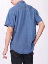 REGULAR FIT MEN'S SHORT SLEEVE DENIM SHIRT MID INDIGO