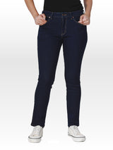 กางเกงยีนส์ผู้หญิง LARA FIT เอวกลาง ทรงเข้ารูป สียีนส์เข้ม