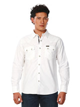 เสื้อเชิ้ตแขนยาวผู้ชาย คอลเลคชั่น EVERYDAY WITH WRANGLER ทรงตรง สีขาว