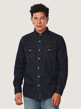 เสื้อเชิ้ตแขนยาวผู้ชาย คอลเลคชั่น EVERYDAY WITH WRANGLER ทรงตรง สียีนส์เข้ม