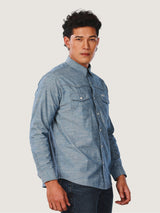 REGULAR FIT EVERYDAY WITH WRANGLER COLLECTION MEN'S SHIRT SHORT SLEEVE MID INDIGO