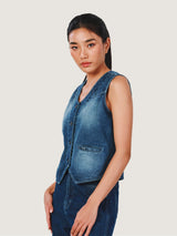 เสื้อกั๊กผู้หญิง คอลเลคชั่น EVERYDAY WITH WRANGLER สียีนส์เข้ม