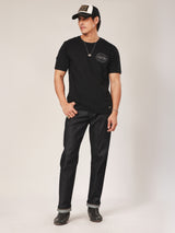 เสื้อยืดแขนสั้นผู้ชาย ทรงตรง สีดำ