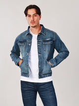 เสื้อแจ็คเก็ตผู้ชาย คอลเลคชั่น BIKER LOOK ทรงตรง สียีนส์กลาง