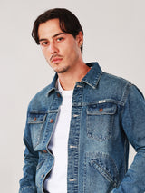 เสื้อแจ็คเก็ตผู้ชาย คอลเลคชั่น BIKER LOOK ทรงตรง สียีนส์กลาง