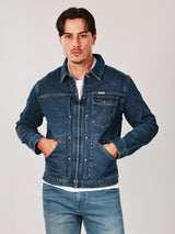 REGULAR FIT BIKER LOOK COLLECTION MEN'S DENIM JACKET MID INDIGO