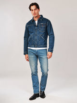 REGULAR FIT BIKER LOOK COLLECTION MEN'S DENIM JACKET MID INDIGO