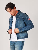 REGULAR FIT BIKER LOOK COLLECTION MEN'S DENIM JACKET MID INDIGO