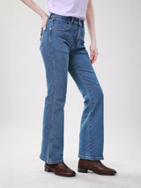 BOOTCUT FIT HIGH RISE REGULAR-BOOTCUT WOMEN'S JEANS MID INDIGO