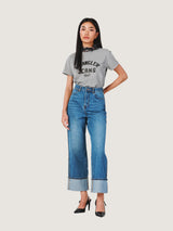 กางเกงยีนส์ผู้หญิง คอลเลคชั่น EVERYDAY WITH WRANGLER BOYFRIEND FIT เอวสูง ทรงหลวม สียีนส์กลาง