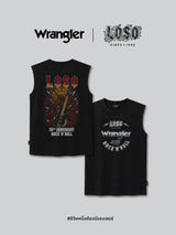 เสื้อยืดแขนกุดผู้ชาย คอลเลคชั่น WRANGLER X LOSO ทรงตรง สีดำ