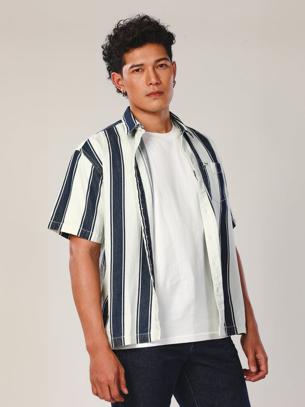 REGULAR FIT EVERYDAY WITH WRANGLER COLLECTION MEN'S SHIRT SHORT SLEEVE BLUE STRIPE
