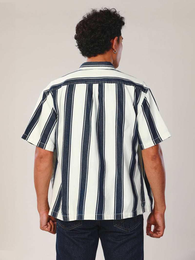 REGULAR FIT EVERYDAY WITH WRANGLER COLLECTION MEN'S SHIRT SHORT SLEEVE BLUE STRIPE