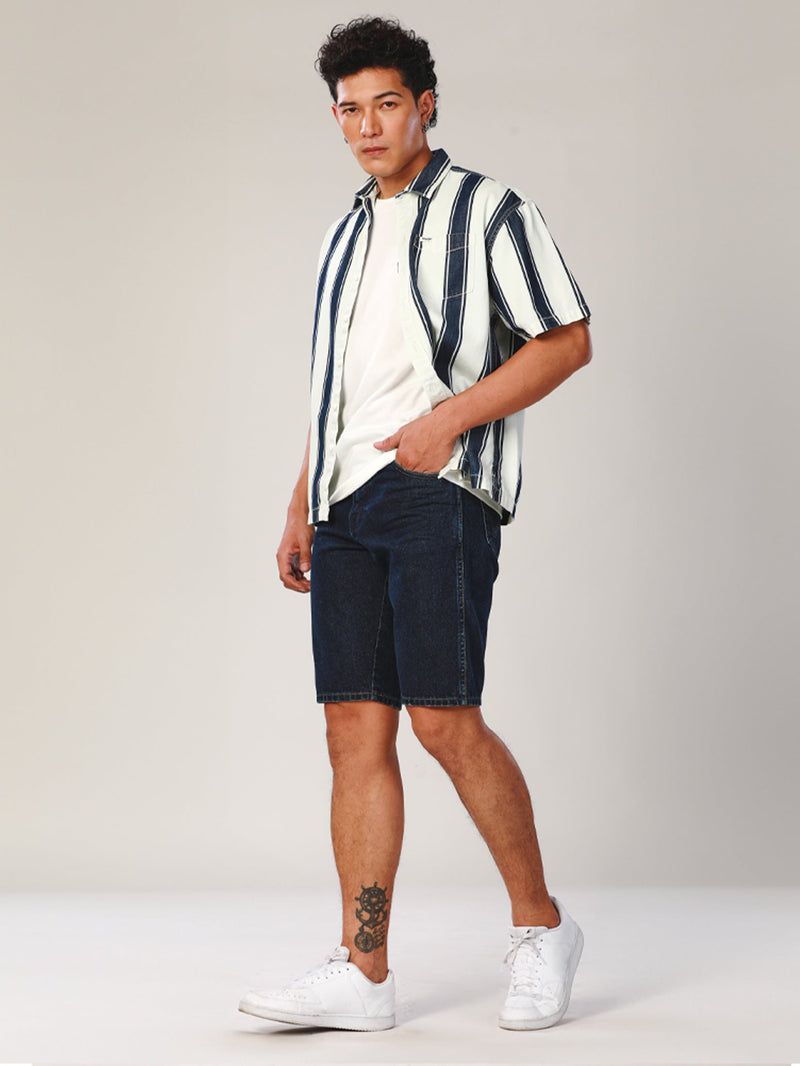 REGULAR FIT EVERYDAY WITH WRANGLER COLLECTION MEN'S SHIRT SHORT SLEEVE BLUE STRIPE