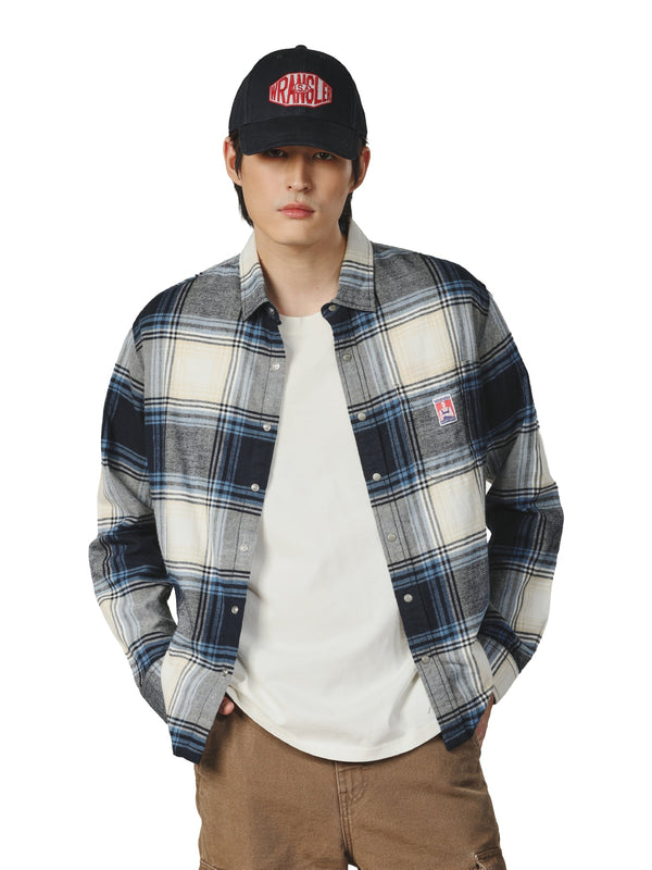 เสื้อเชิ้ตแขนยาวผู้ชาย คอลเลคชั่น CASEY JONES ทรงตรง สีกรมท่า