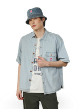 OVERSIZE FIT CASEY JONES COLLECTION MEN'S DENIM SHIRT SHORT SLEEVES LIGHT INDIGO