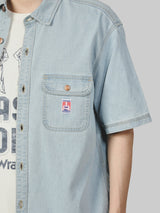 OVERSIZE FIT CASEY JONES COLLECTION MEN'S DENIM SHIRT SHORT SLEEVES LIGHT INDIGO