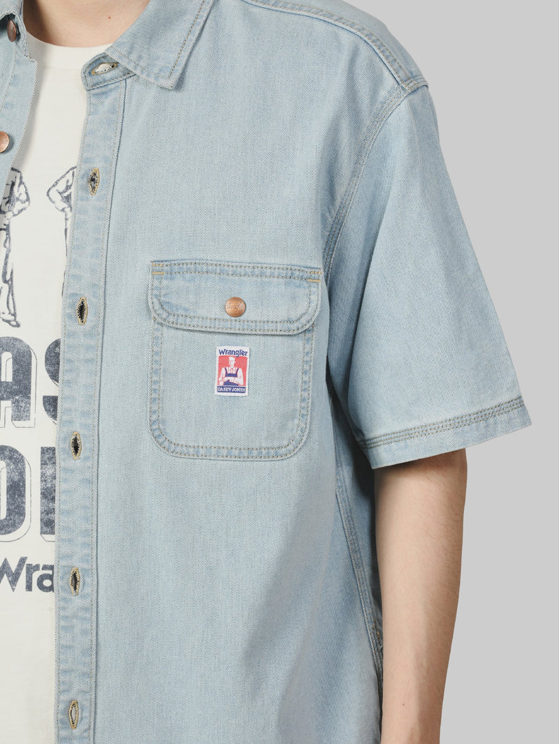 OVERSIZE FIT CASEY JONES COLLECTION MEN'S DENIM SHIRT SHORT SLEEVES LIGHT INDIGO