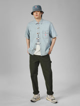 OVERSIZE FIT CASEY JONES COLLECTION MEN'S DENIM SHIRT SHORT SLEEVES LIGHT INDIGO