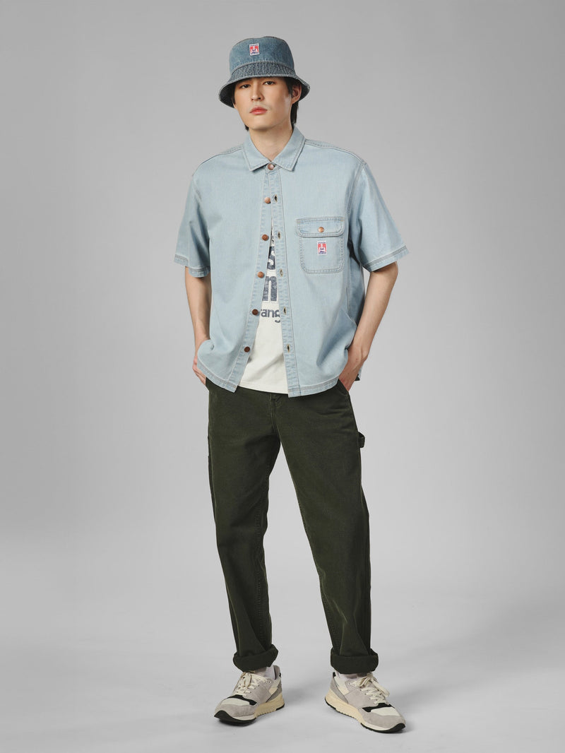 OVERSIZE FIT CASEY JONES COLLECTION MEN'S DENIM SHIRT SHORT SLEEVES LIGHT INDIGO