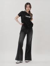 เสื้อยืดแขนสั้นผู้หญิง คอลเลคชั่น EVERYDAY WITH WRANGLER ทรงตรง สีดำ