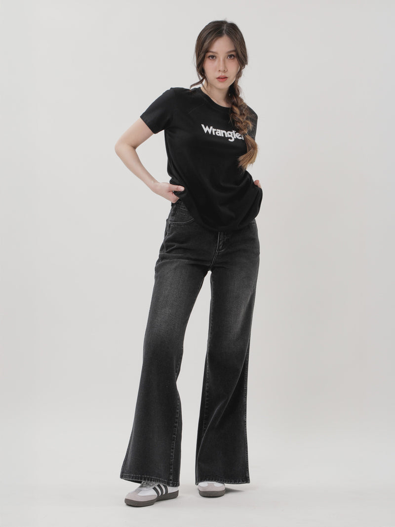 เสื้อยืดแขนสั้นผู้หญิง คอลเลคชั่น EVERYDAY WITH WRANGLER ทรงตรง สีดำ